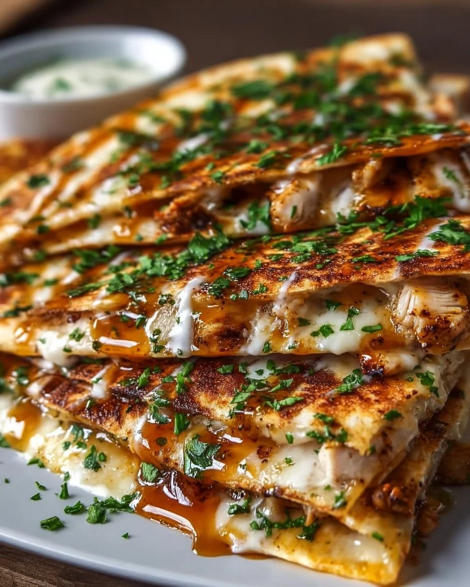 Cheesy Hot Honey Chicken Quesadillas