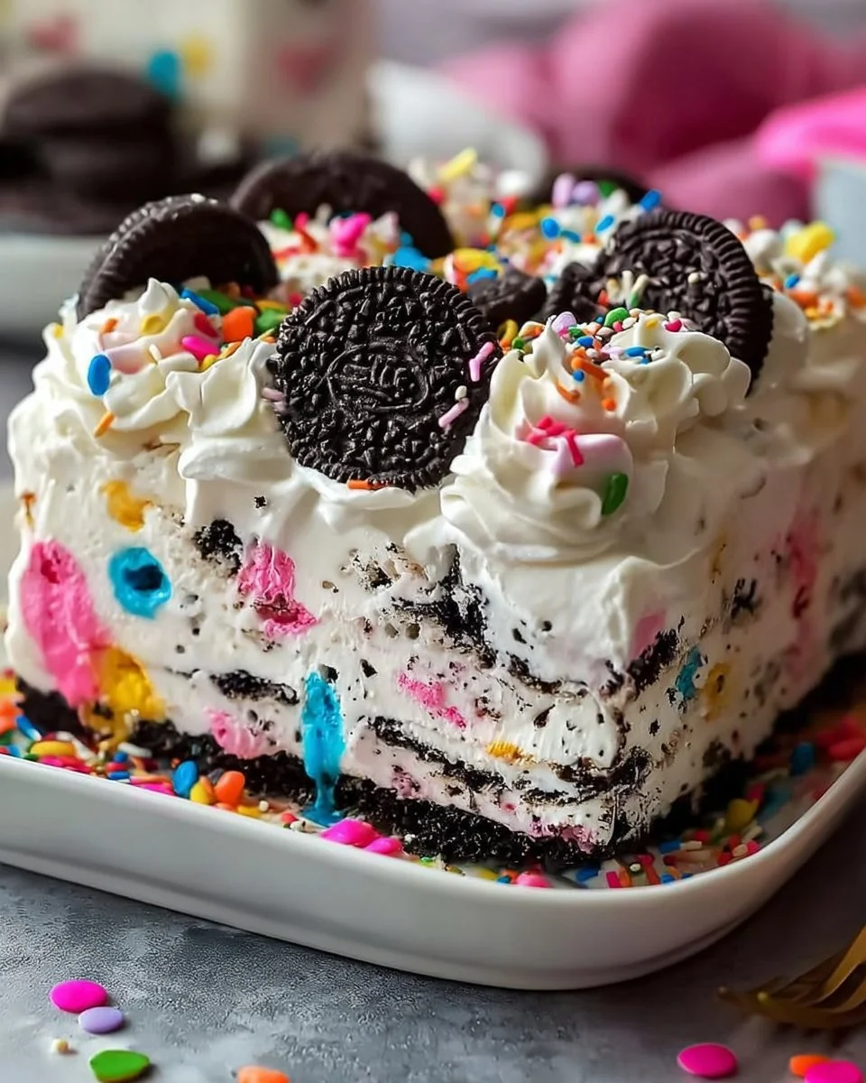 No-Bake Funfetti Oreo Icebox Cake