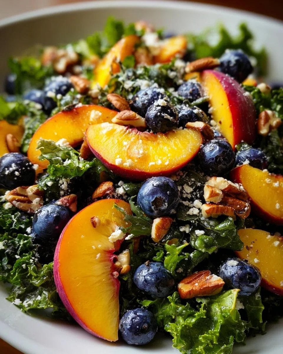 Summer Peach Blueberry Kale Salad