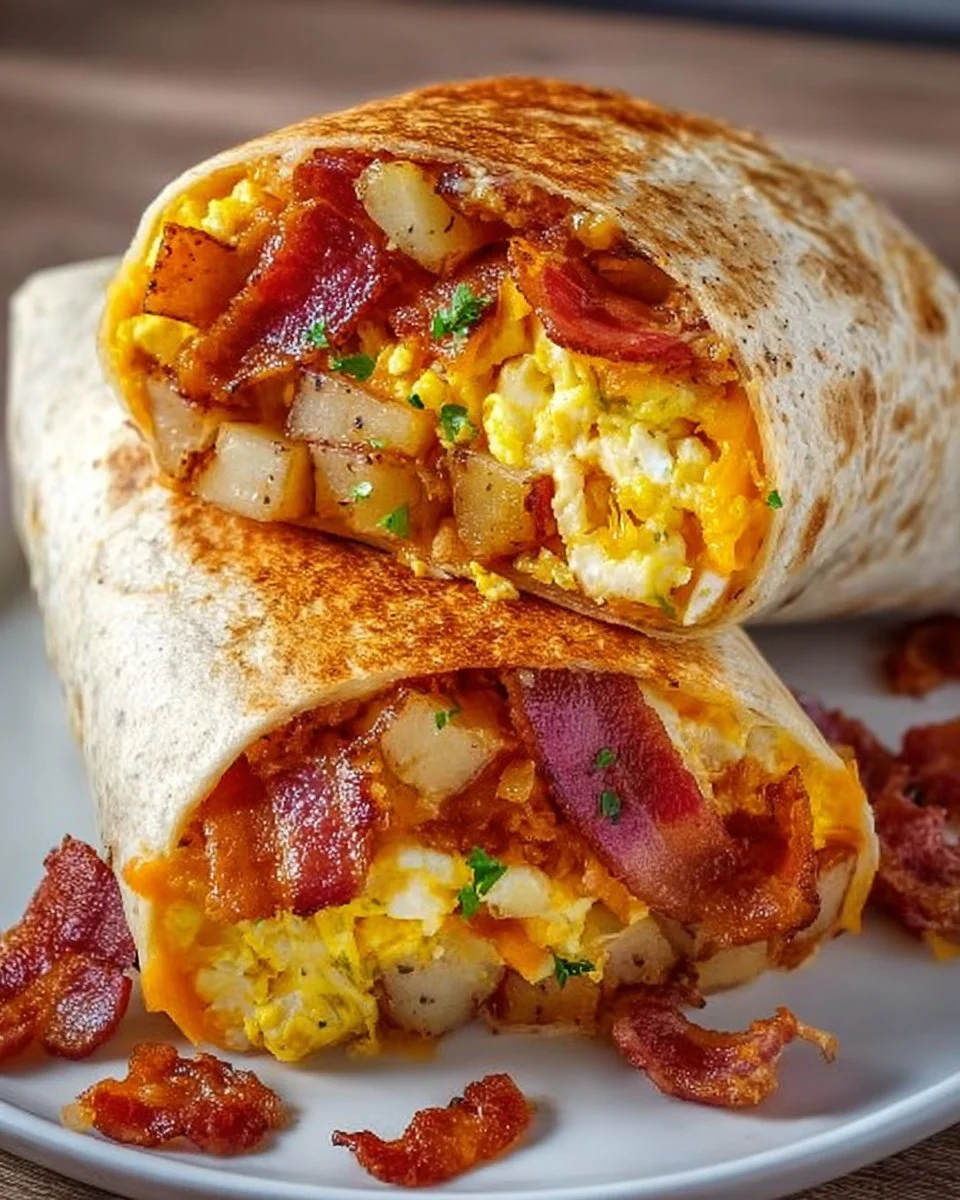 Crispy Bacon Egg and Cheese Burrito with Potatoes