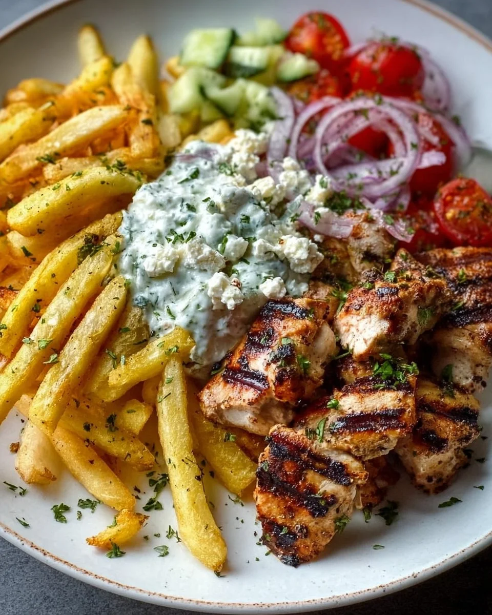 Greek Style Chicken Plate with Tzatziki & Fries