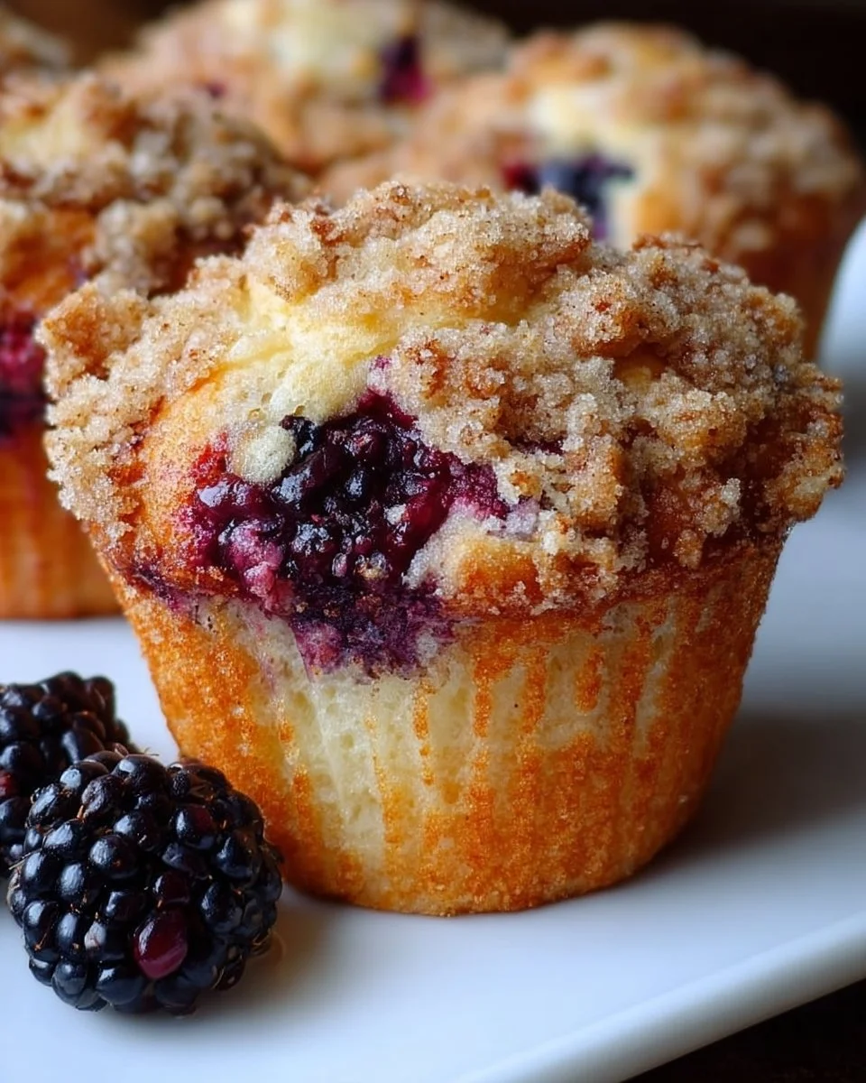 Soft Blackberry Muffins with Streusel