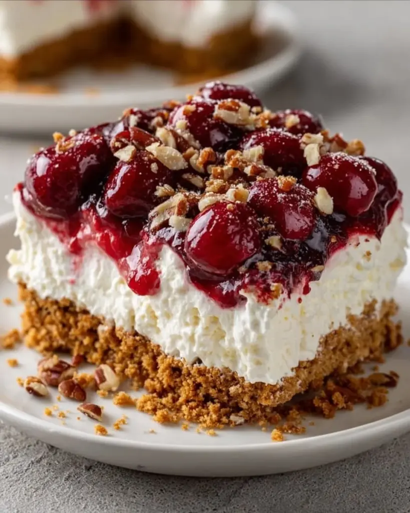 Delicious Cherry Yum Yum dessert with layers of cherry and creamy filling
