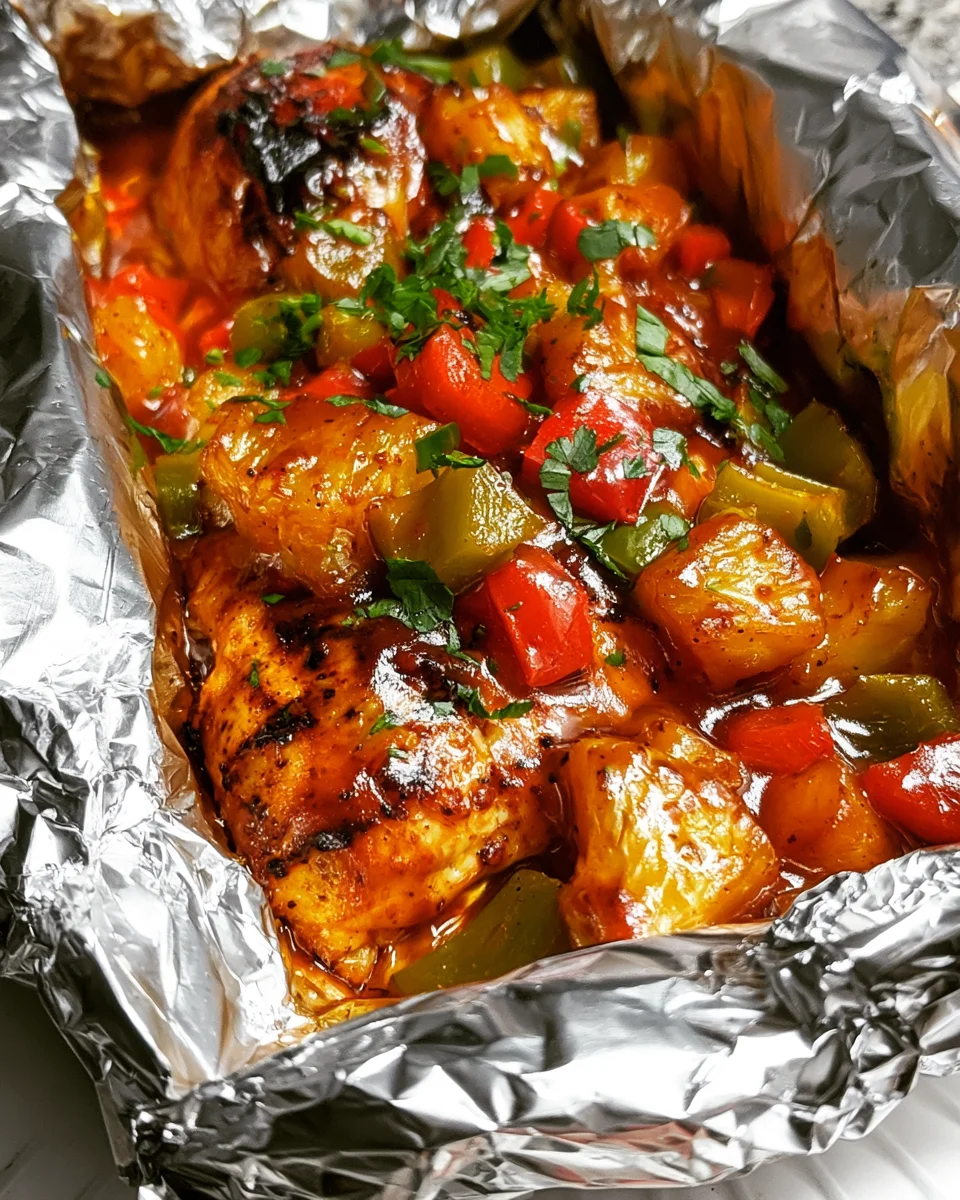 Pineapple BBQ Baked Chicken Foil Packets in Oven