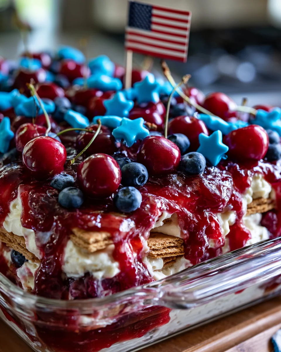 No-Bake 4th of July Cherry Cheesecake Icebox Cake