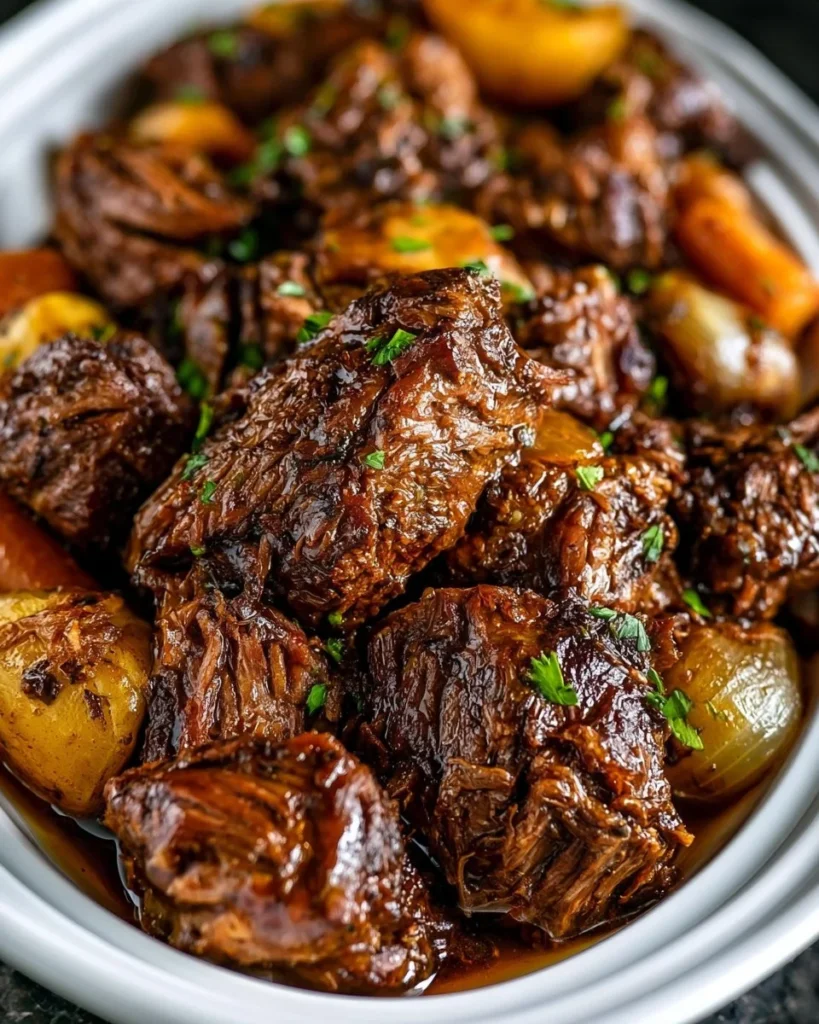 Healthy slow cooker dinner being served in a bowl with fresh ingredients