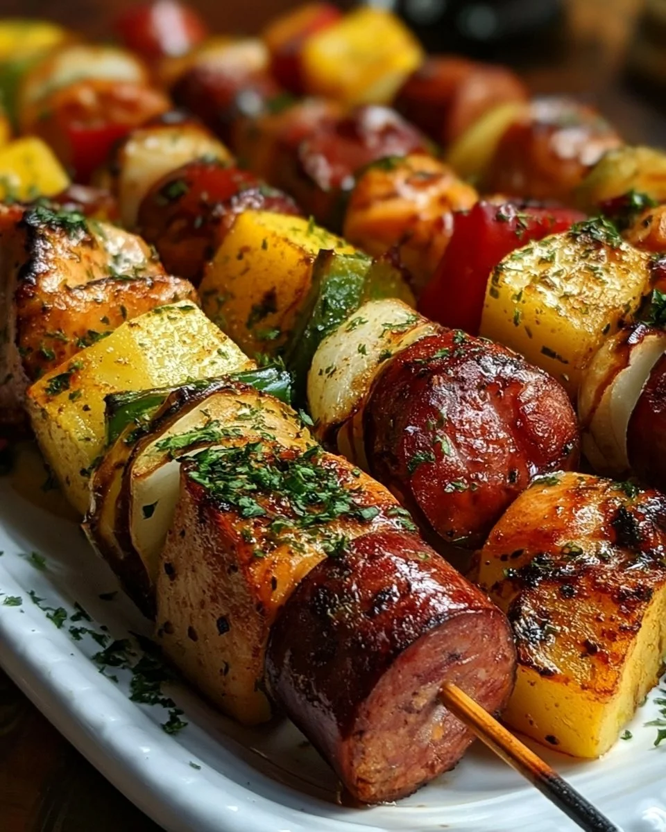 Smoked Sausage Chicken and Potato Kabobs