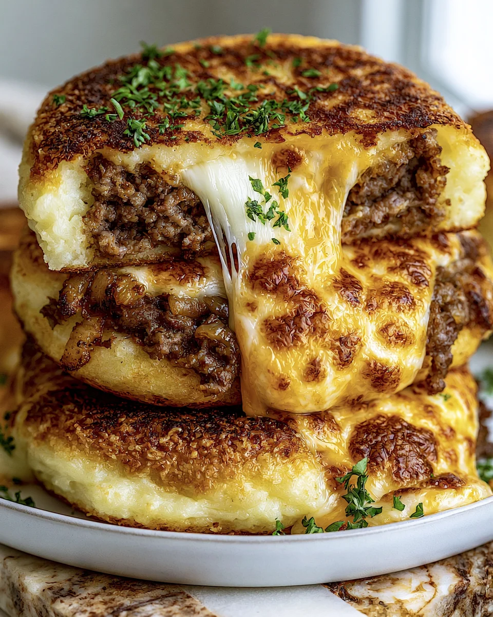 Potato Pancakes with Savory Beef and Cheese