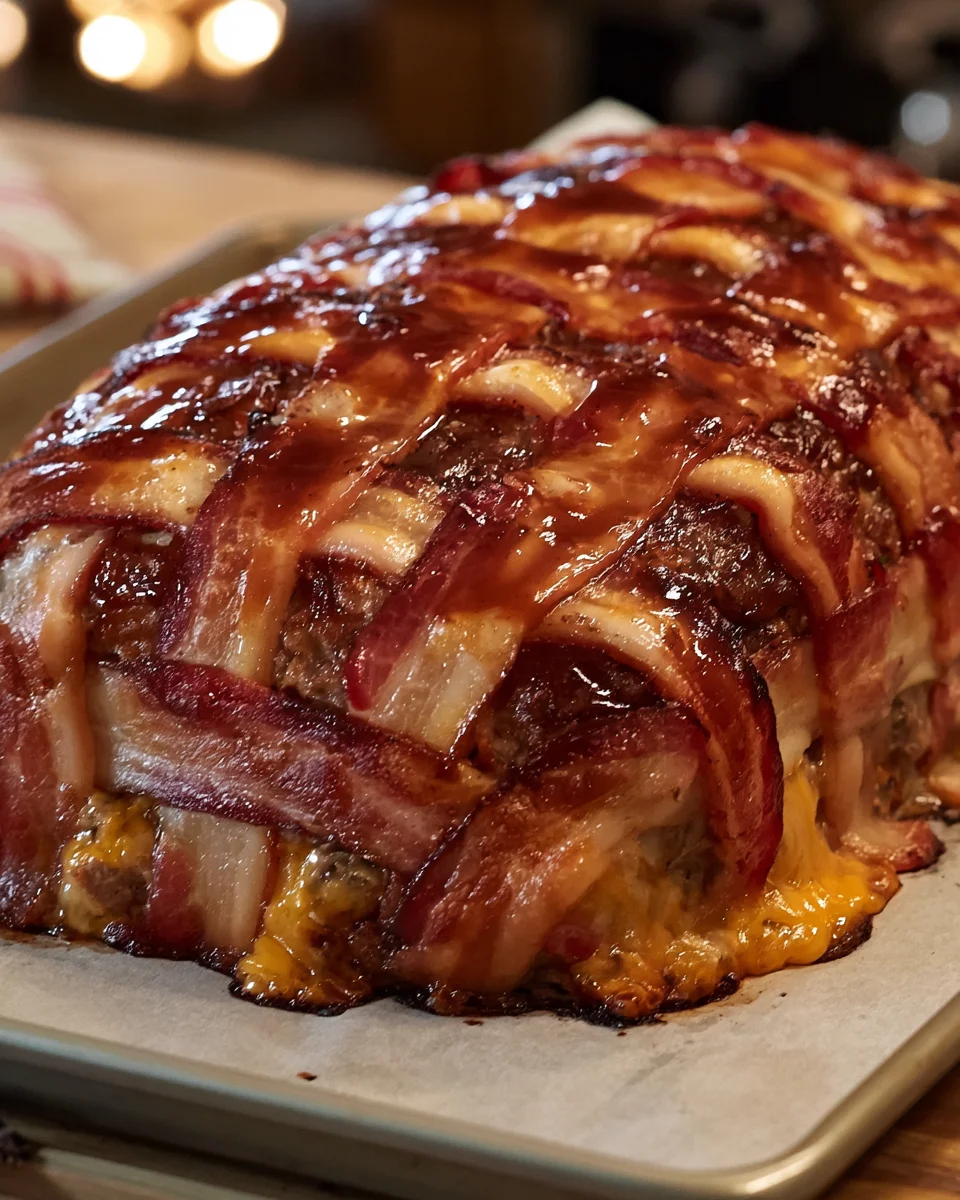 Bacon Wrapped Cheddar Stuffed Meatloaf