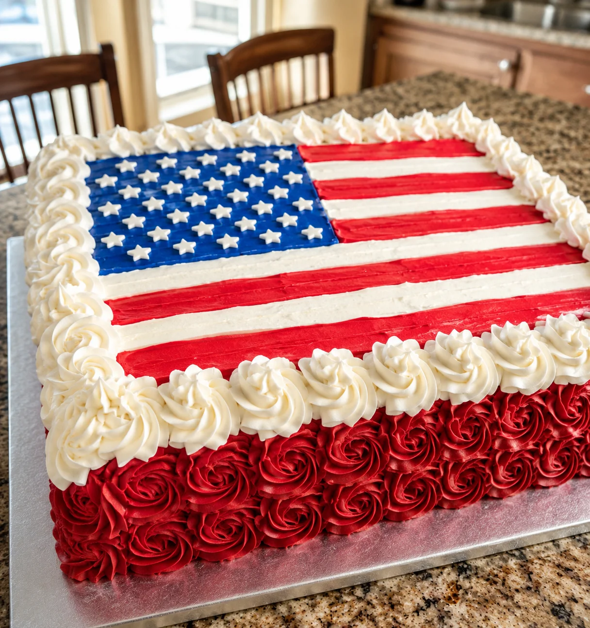 Patriotic American Flag Buttercream Cake