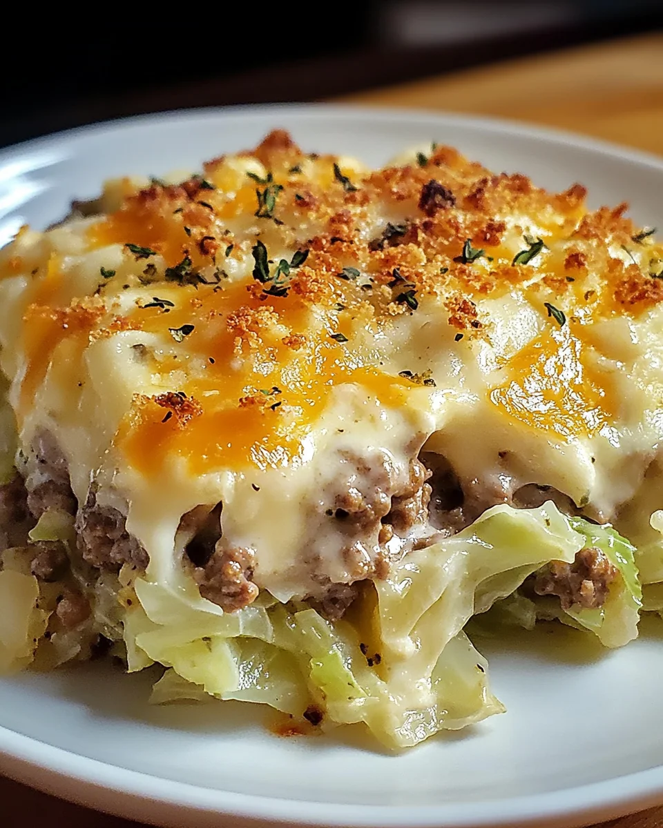 Creamed Cabbage and Ground Beef Casserole