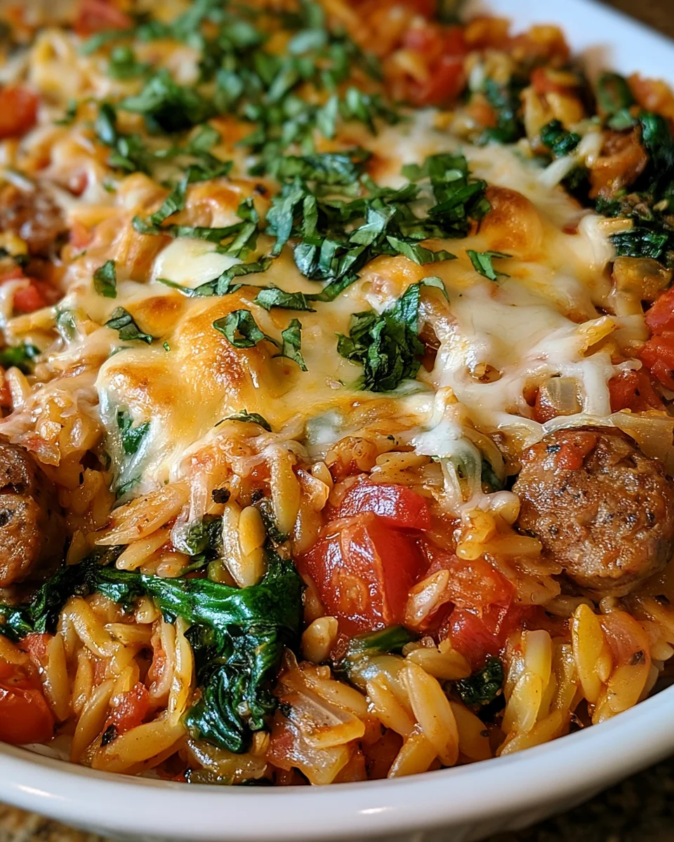 Orzo and Sausage Bake with Spinach: A Cozy Delight!