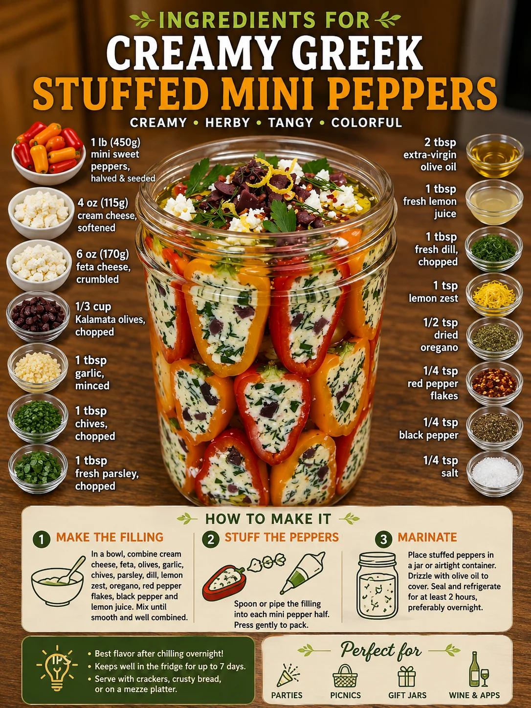 Creamy Feta & Olive Stuffed Mini Peppers