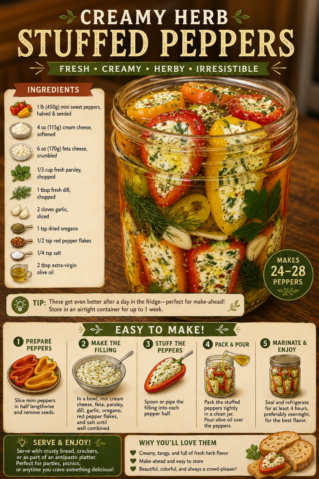 Marinated Feta Stuffed Mini Sweet Peppers