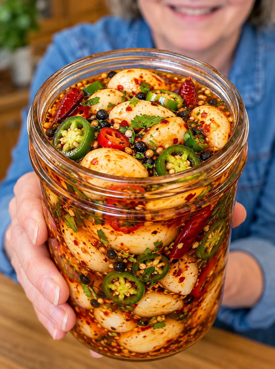 Serrano Pepper Pickled Garlic