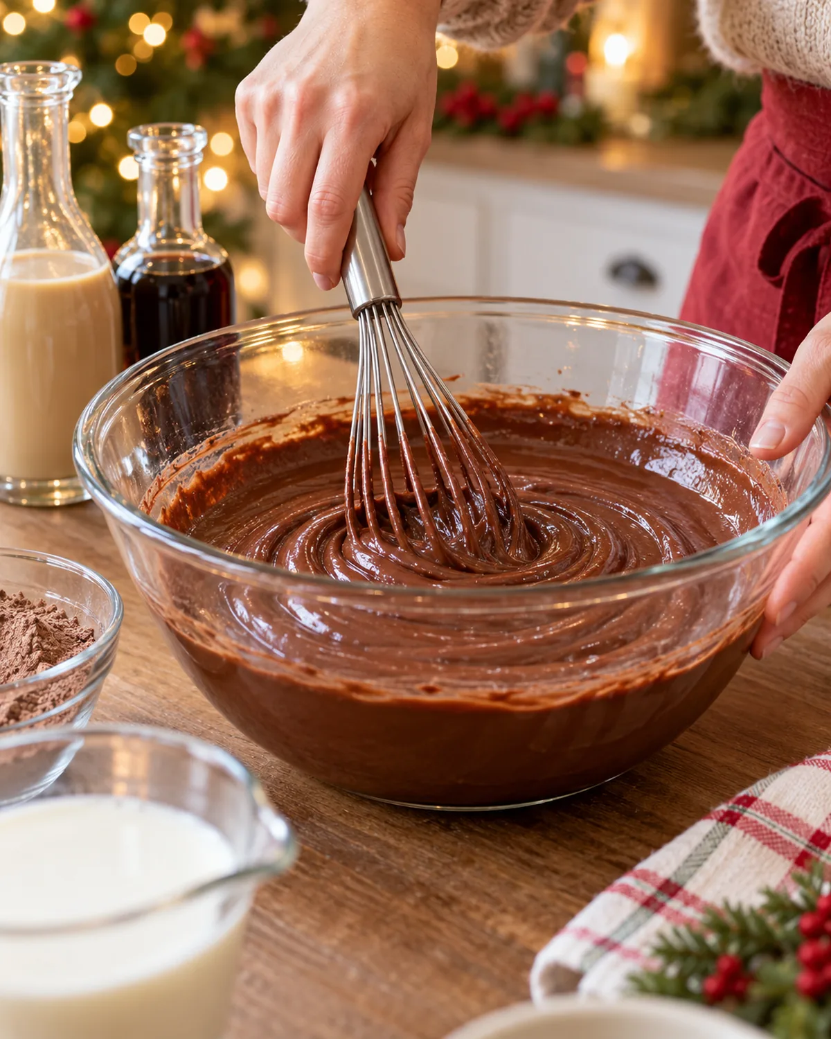 Chocolate pudding mix whisked with milk, Irish cream, and coffee liqueur