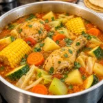 Classic Mexican Sopa de Pollo with bone-in chicken corn potatoes carrots and zucchini
