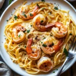 Creamy garlic shrimp linguine with Parmesan and fresh parsley