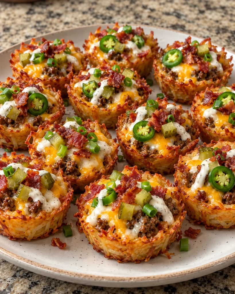 Crispy jalapeño ranch bacon cheeseburger hash brown cups