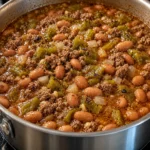 Green Chile Hamburger and Pinto Bean Stew with beef roasted chiles and onions