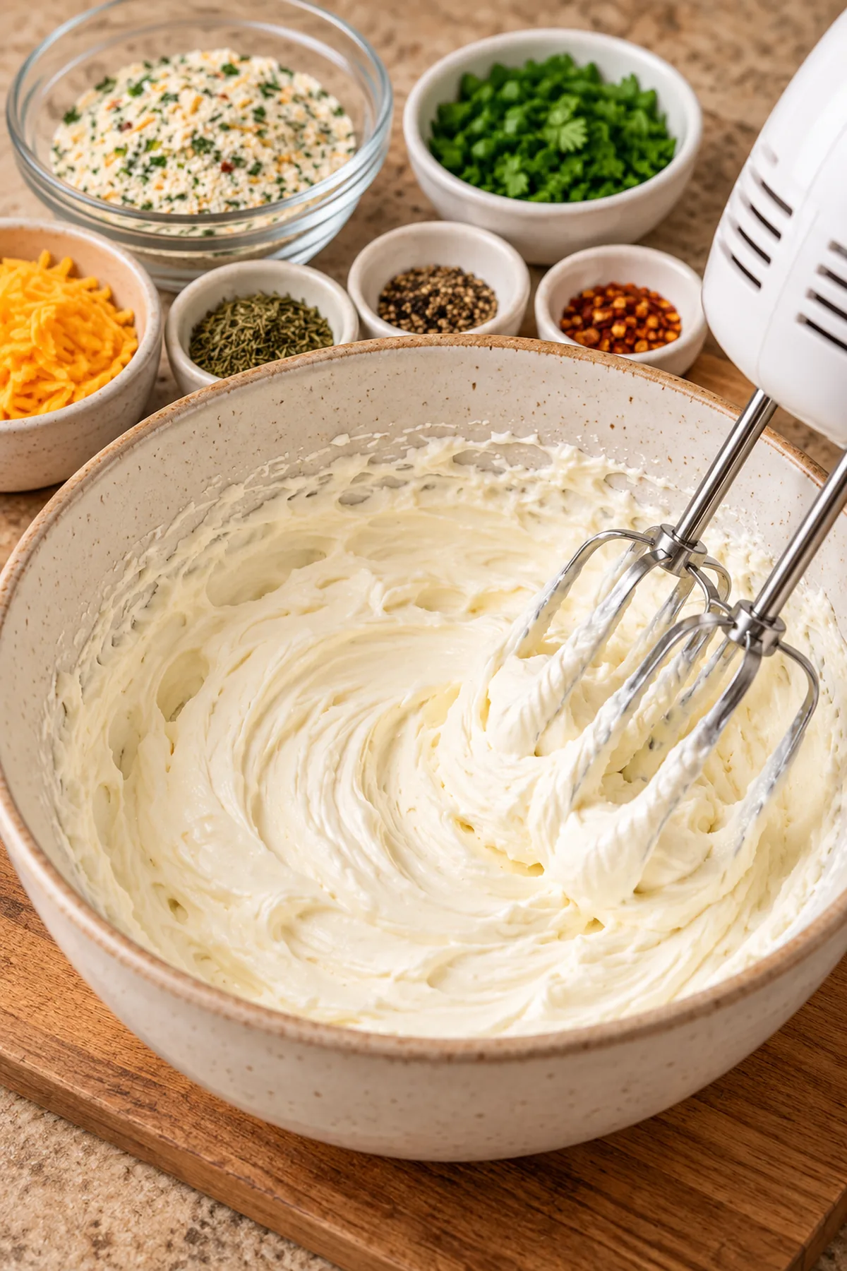 Softened cream cheese and sour cream whipped until smooth with a hand mixer