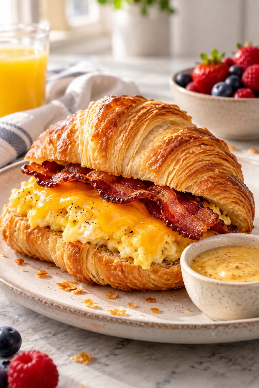 One of 3 Irresistible Killer Maple Mustard Croissant Breakfast Sandwiches !