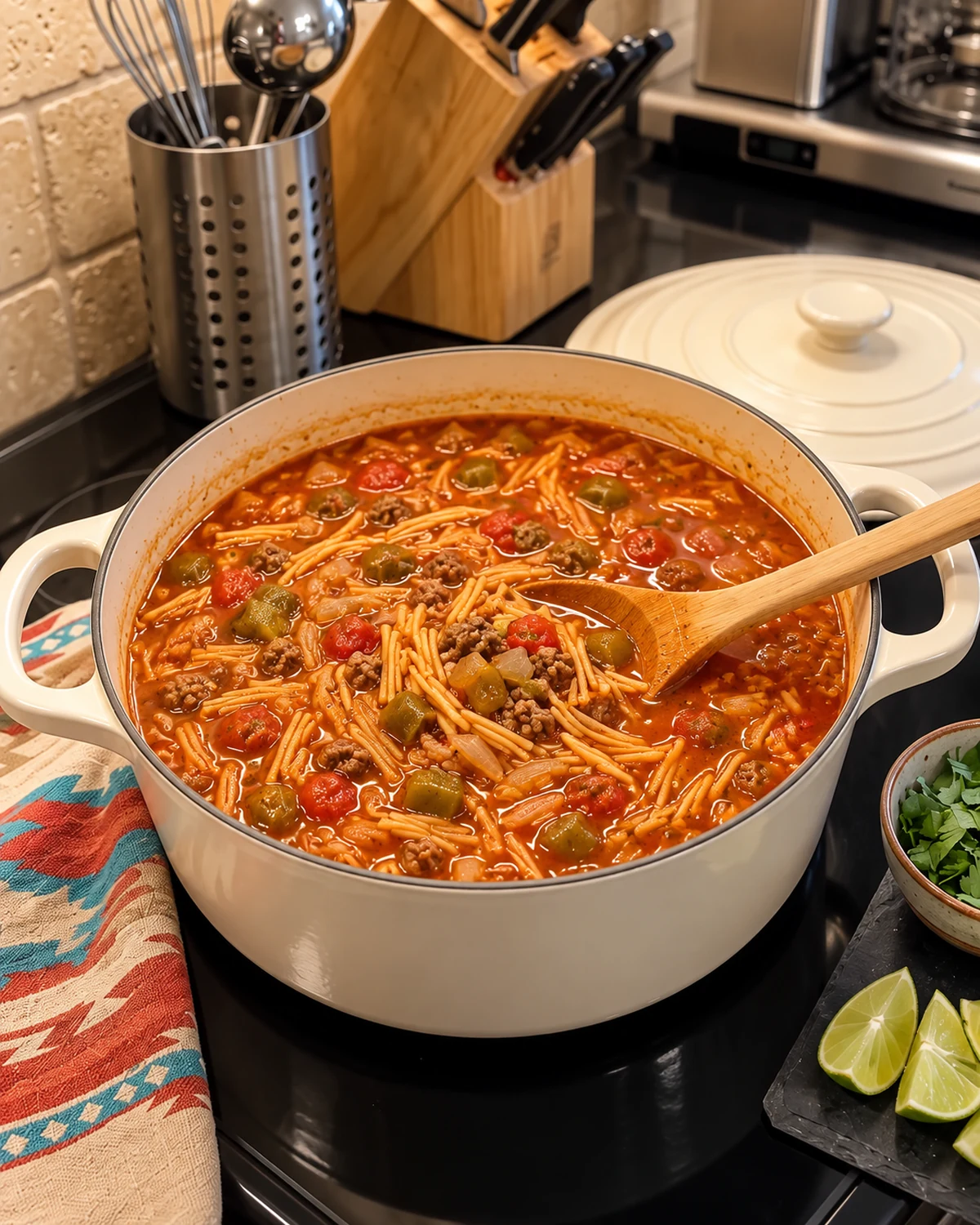 Sopa de Fideo with Green Chile & Ground Beef